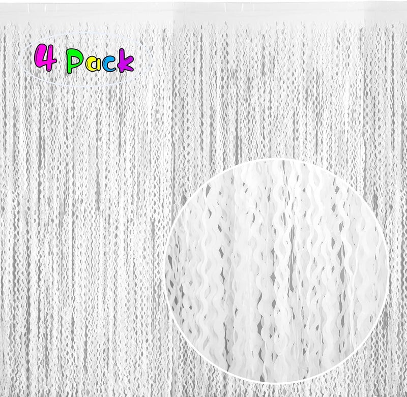 KEEUH 4 Pack White Door Streamers Foil Backdrop - 3.3x6.6ft Metallic Tinsel Foil Fringe Curtains Photo Booth Backdrop for Party Decoration - Image 2